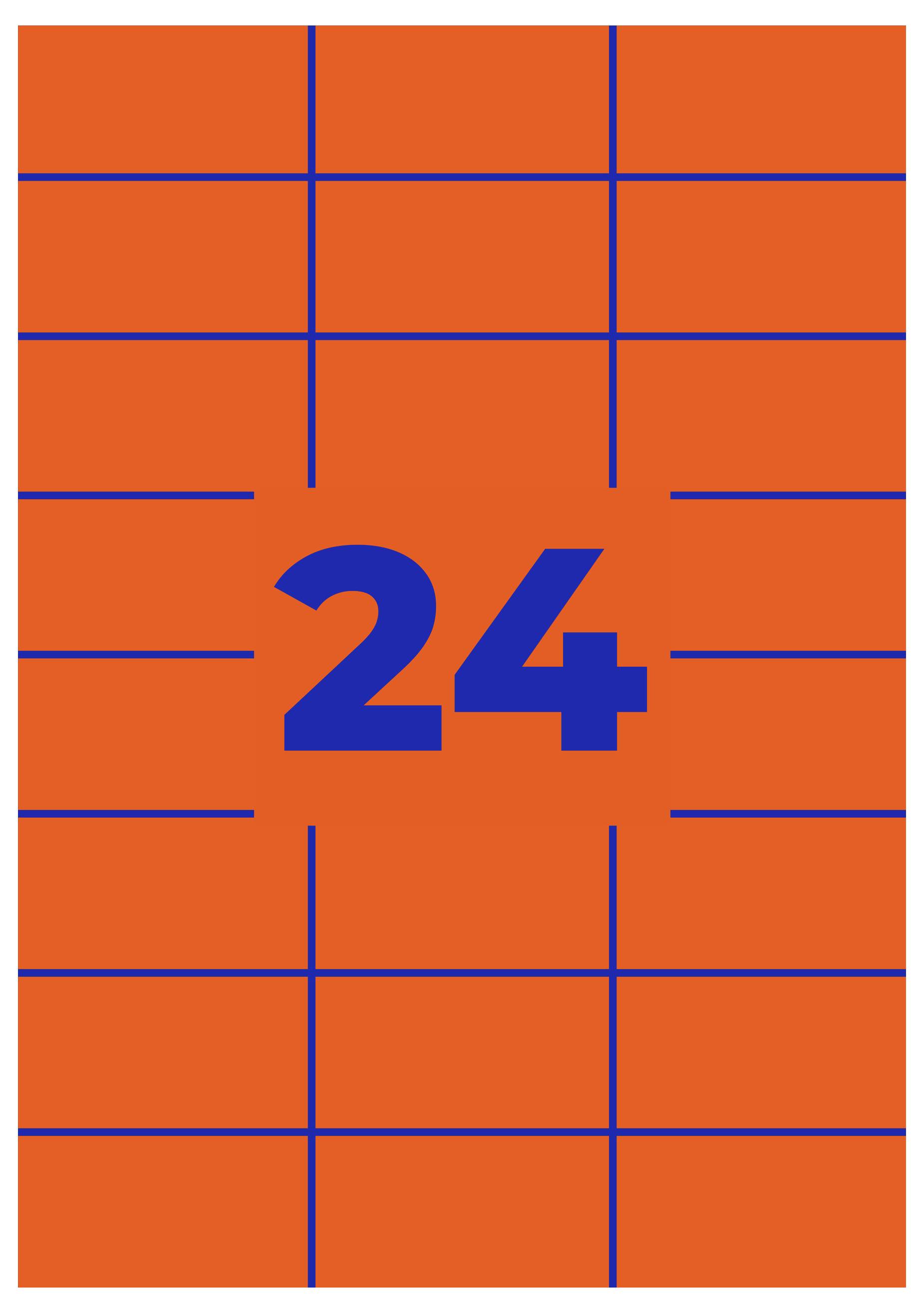 Orangefärgad kakel med blått rutnät och siffran '24' i mitten.