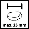 Symbol för maximalt tillåten storlek på en matbit med en längd på högst 25 mm.