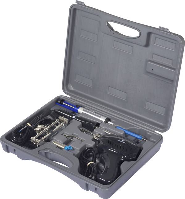 TOOLCRAFT SK 3000 Lödkolvset 230 V 100 W förnicklad lödspets 460 °C (max) inkl. Lödpistol, inkl. Förvaring, inkl. Lödställ/Hållare, inkl. Tennsug, inkl. kretskorts-städredskap