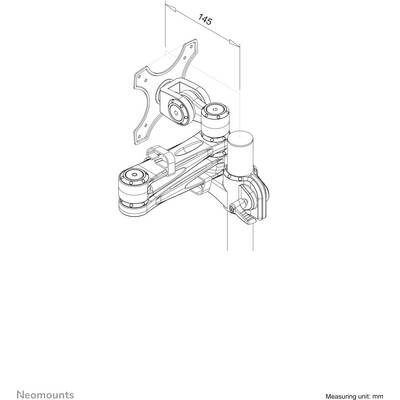 Teknisk ritning av en justerbar väggfäste för monitorer, visar måttenheten i millimeter med 145 mm bredd.
