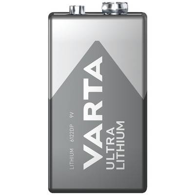 Ett 9-volts batteri från märket Varta med texten 'Ultra Lithium', lämpligt för energikrävande elektroniska enheter.