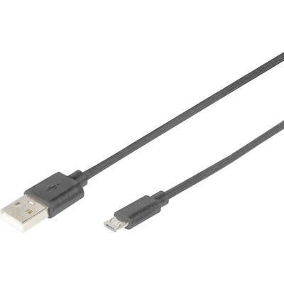 En svart USB-kabel med en USB-A-kontakt och en Micro-USB-kontakt, ofta använd för att ladda enheter.