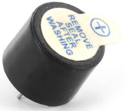 Svart elektronisk summer med texten "Remove seal after washing" på ovansidan.