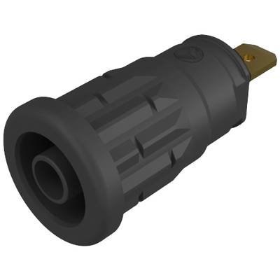 En svart elektrisk stickkontaktadapter med ett cylindriskt hölje och en guldkontakt. Lämplig för industriella tillämpningar.