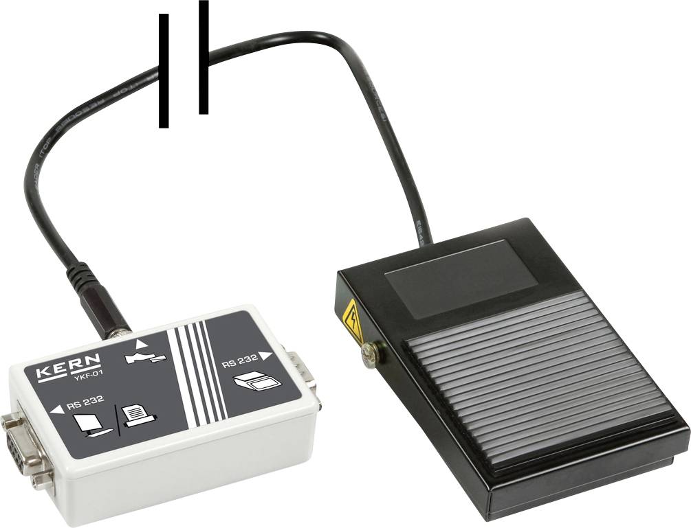 Fotomströmbrytare med anslutningskabel och styrenhet. För att utlösa funktioner, exempelvis vid enheter med RS-232-gränssnitt.
