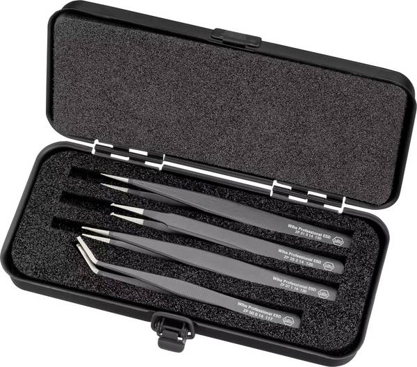 Wiha 32349  Pincett-set 4 delar  Spets, Flat-bred, Avrundad
