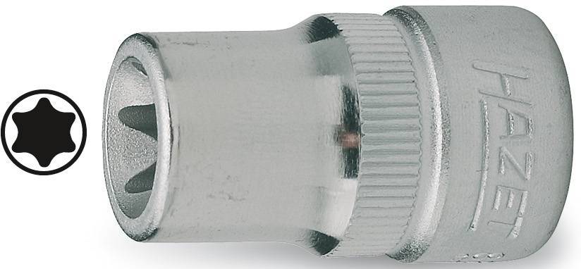Hylsnyckel med mångkuggprofil från HAZET, tillverkad av silverfärgad metall; bredvid symbolen för mångkuggprofilen.