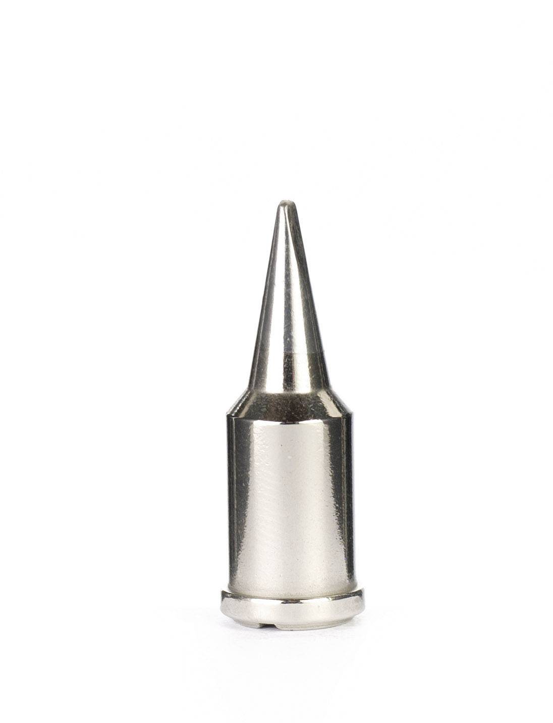 Metallisk lödspets, koniskt formad, lämplig för lödkolv. Används för elektroniska lödningsarbeten.