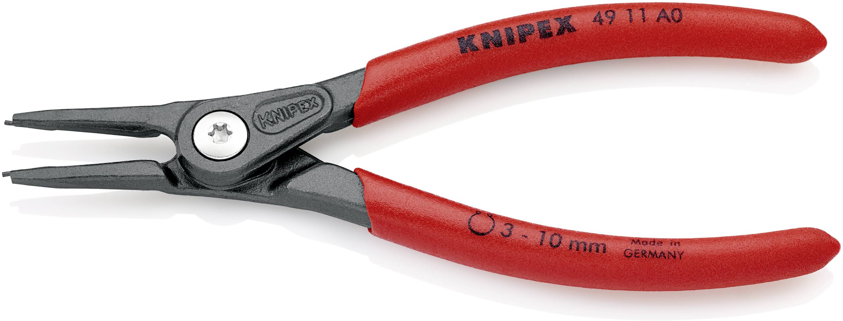 Röd Knipex spetständ, modell 49 11 A0, för att greppa små objekt, för storlekar från 3-10 mm, tillverkad i Tyskland.