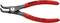 Röd Knipex låsringstång av metall för invändiga ringar, storleksintervall 10-25 mm, tillverkad i Tyskland.