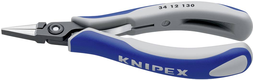 En blå och silver Knipex-tång med tunn spets och ergonomiska handtag, lämplig för precisionsarbete.