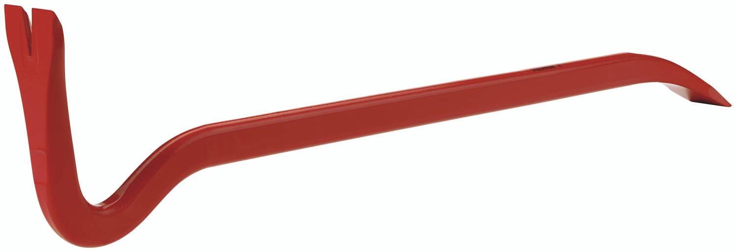 En röd kofot med en flat, böjd klo och en spetsig ände, huvudsakligen använd för hävstångseffekt och uppbrytning.