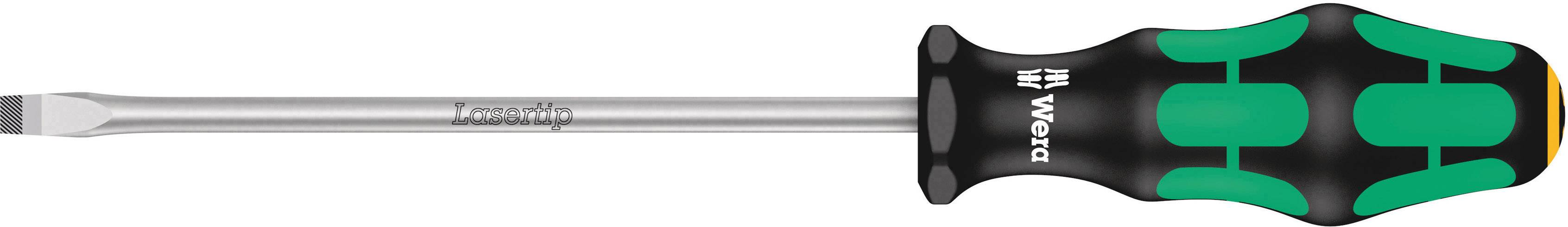 En skruvmejsel med grönt och svart ergonomiskt handtag, med sidotext 'Lasertip', från märket Wera.