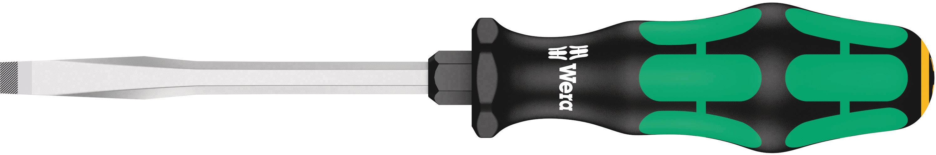 Platt skruvmejsel med svart och grön handtag, märkt med 'Wera' och 'PH'.