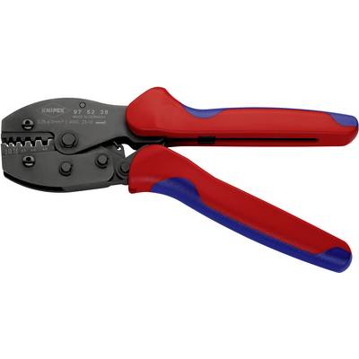 Crimptång med röda och blå handtag. Lämplig för crimpning av kablar, särskilt för ändhylsor från 0,25-6,0 mm².