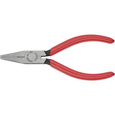 En röd spetständ med metallkäftar och halkfria handtag, lämplig för precisionsarbeten och trådbearbetning.