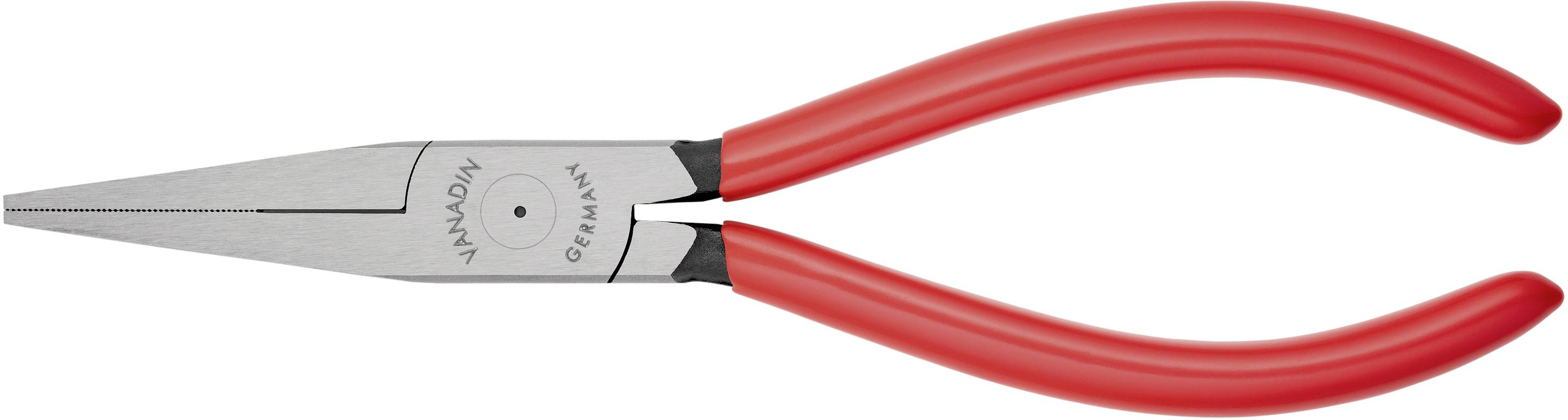 En spetsig tång med röda handtag. Lämplig för precisionsarbeten som att greppa och böja trådar.