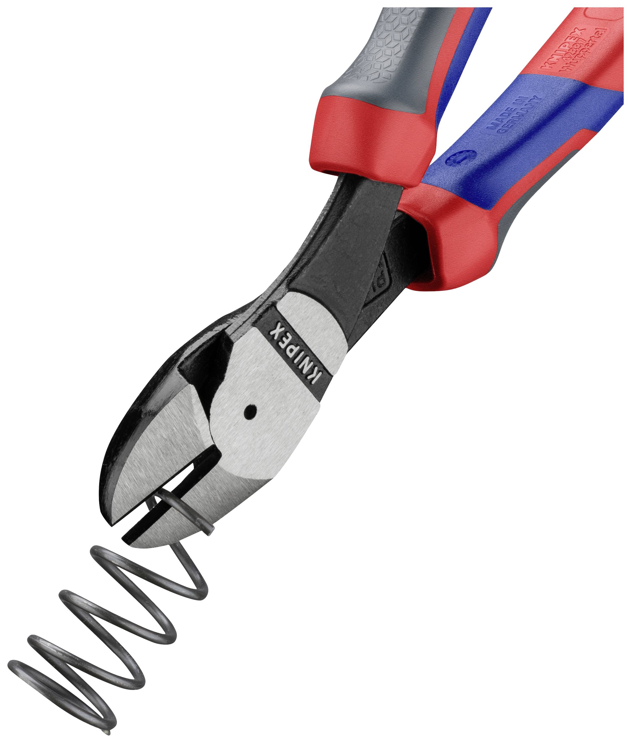 Sidavbitare klipper metallfjäder. Greppvänliga, ergonomiska handtag för exakta snitt synliga. Lämplig för hantverksarbeten.
