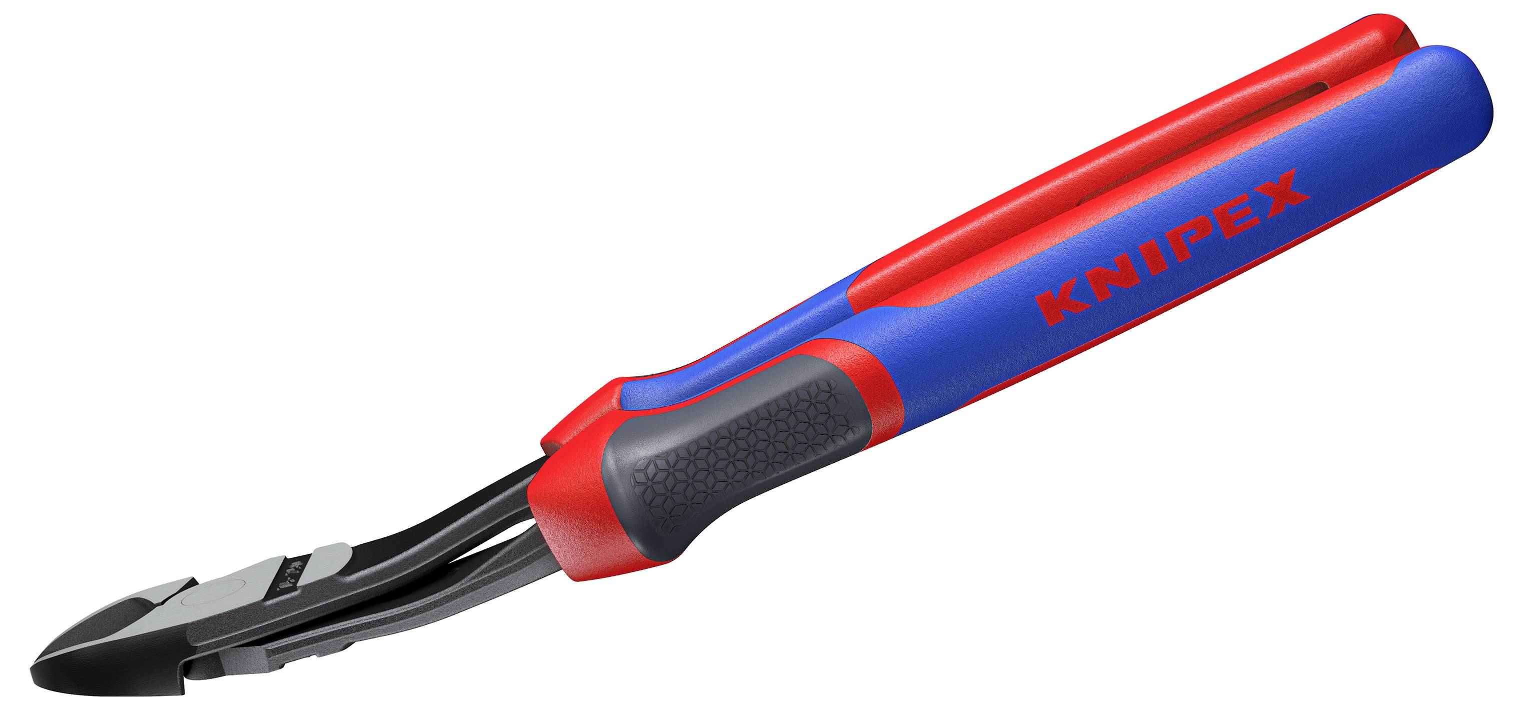 Ett par Knipex diagonal avbitare med röda och blå gummihandtag, avsedda för att klippa trådar och kablar.