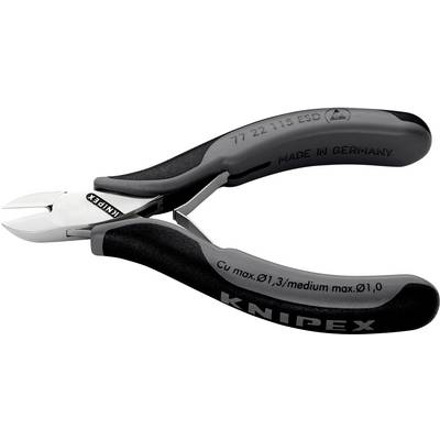 Sidavbitare med svart och grå handtag, varumärke 'KNIPEX', märkt 'MADE IN GERMANY', lämplig för Cu-clips upp till Ø1,3 mm.