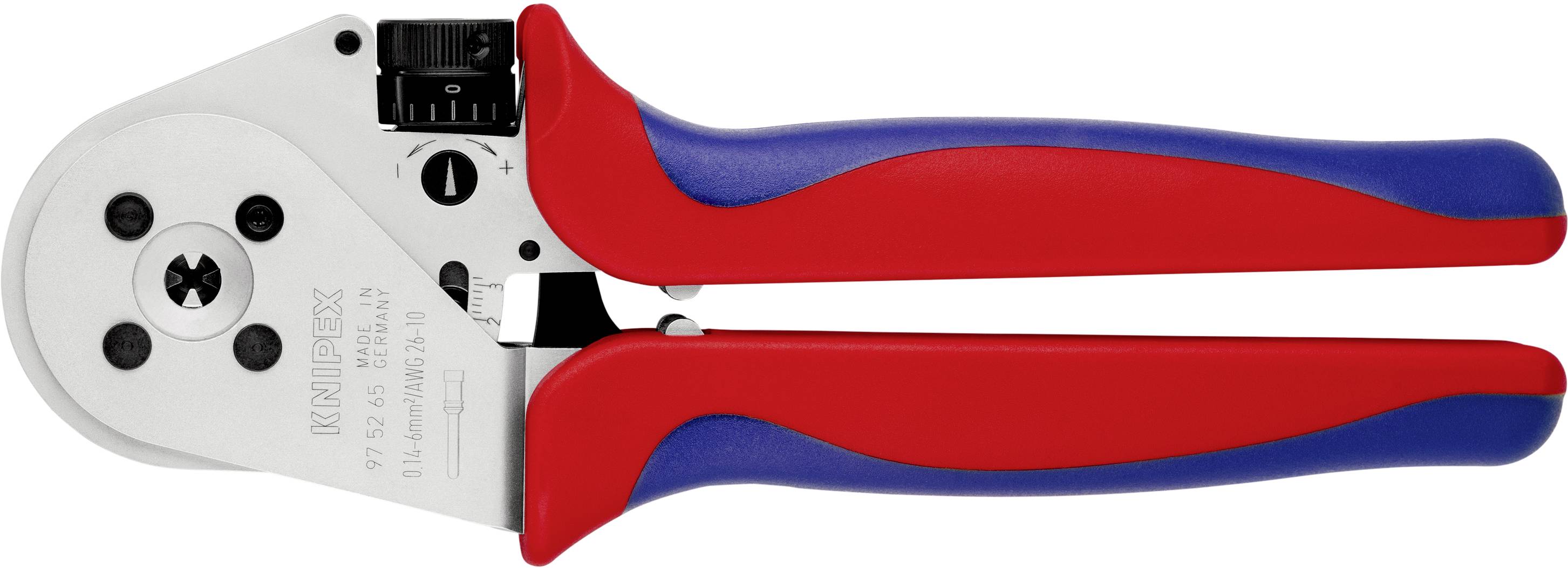 Knipex kabelskotång med röd och blå handtag, lämplig för att pressa kabeländskor.