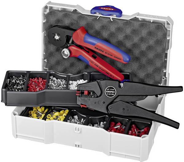 Knipex 97 90 10 Crimptång Ändhylsor 0.08 till 10 mm² Inkl. kabelskalare, Inkl. ändhylsa sortiment i väska