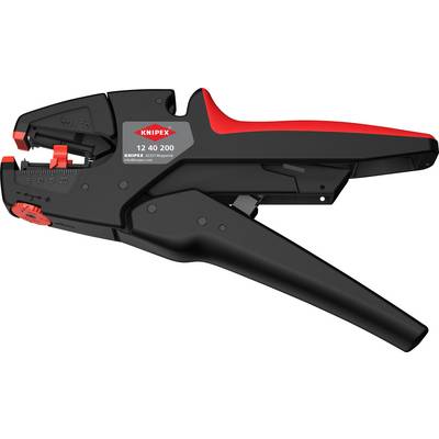 En svart och röd tång märkt 'Knipex 12 40 200' med ett handtag och en justeringsratt, avsedd för avkappning av elkablar.