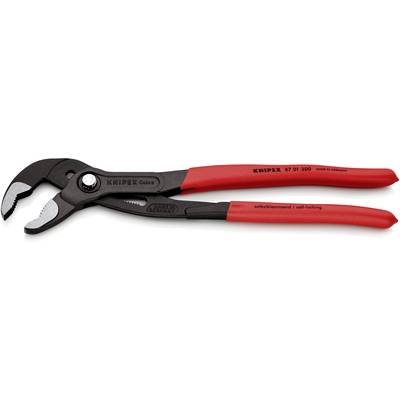 En röd och svart KNIPEX-tång med justerbart leder och tandade käftar, lämplig för att gripa och hålla föremål.
