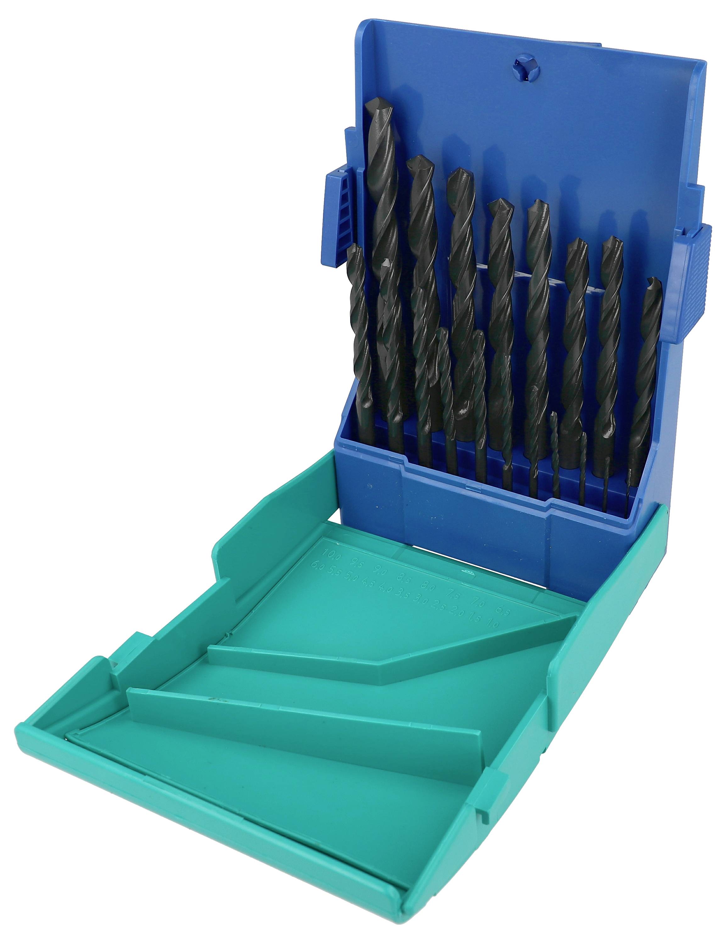 Vit oval plastförpackningsbricka med två cirkulära fördjupningar och en blågrönn etikett med texten "DUSTER PRO" och "helter" på sidan.