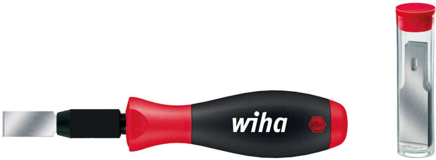 Wiha skruvmejsel med flat klinga och skyddskåpa för precision vid arbete. Medföljer gör även en behållare för reservklingor.