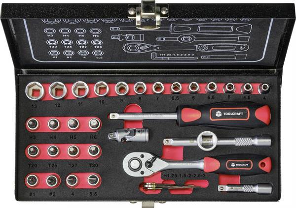 TOOLCRAFT 826363 Hylsnyckelsats metrisk 1/4" 36 delar