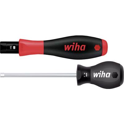 Två Wiha-skruvmejslar med ergonomiska handtag; svart-röd och svart, varav en med utbytbart bits.