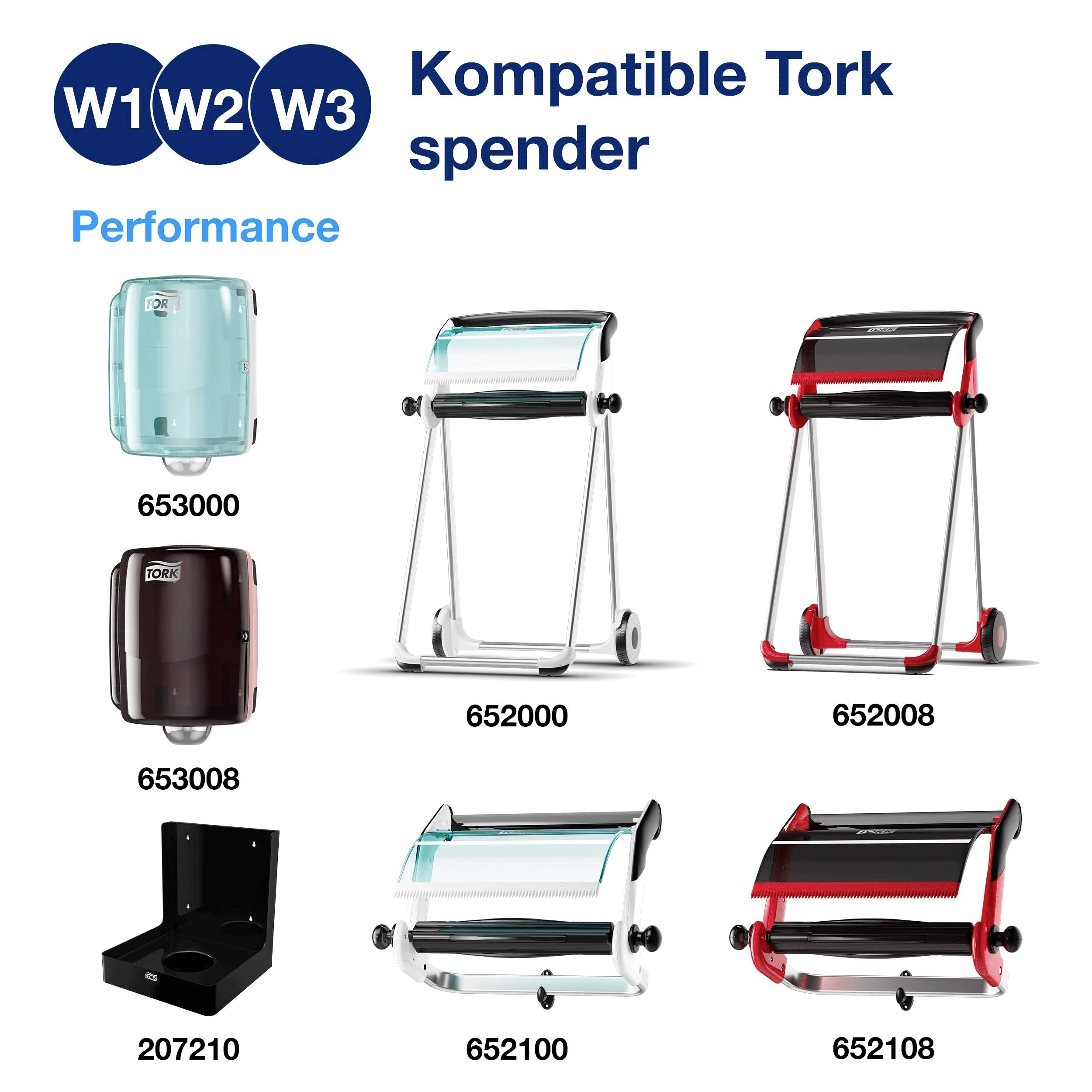 'Kompatibla Tork-dispensrar.' Sju olika dispensrar för Tork Performance-serien: Modeller 653000, 652000, 652008, 653008, 207210, 652100, 652108.