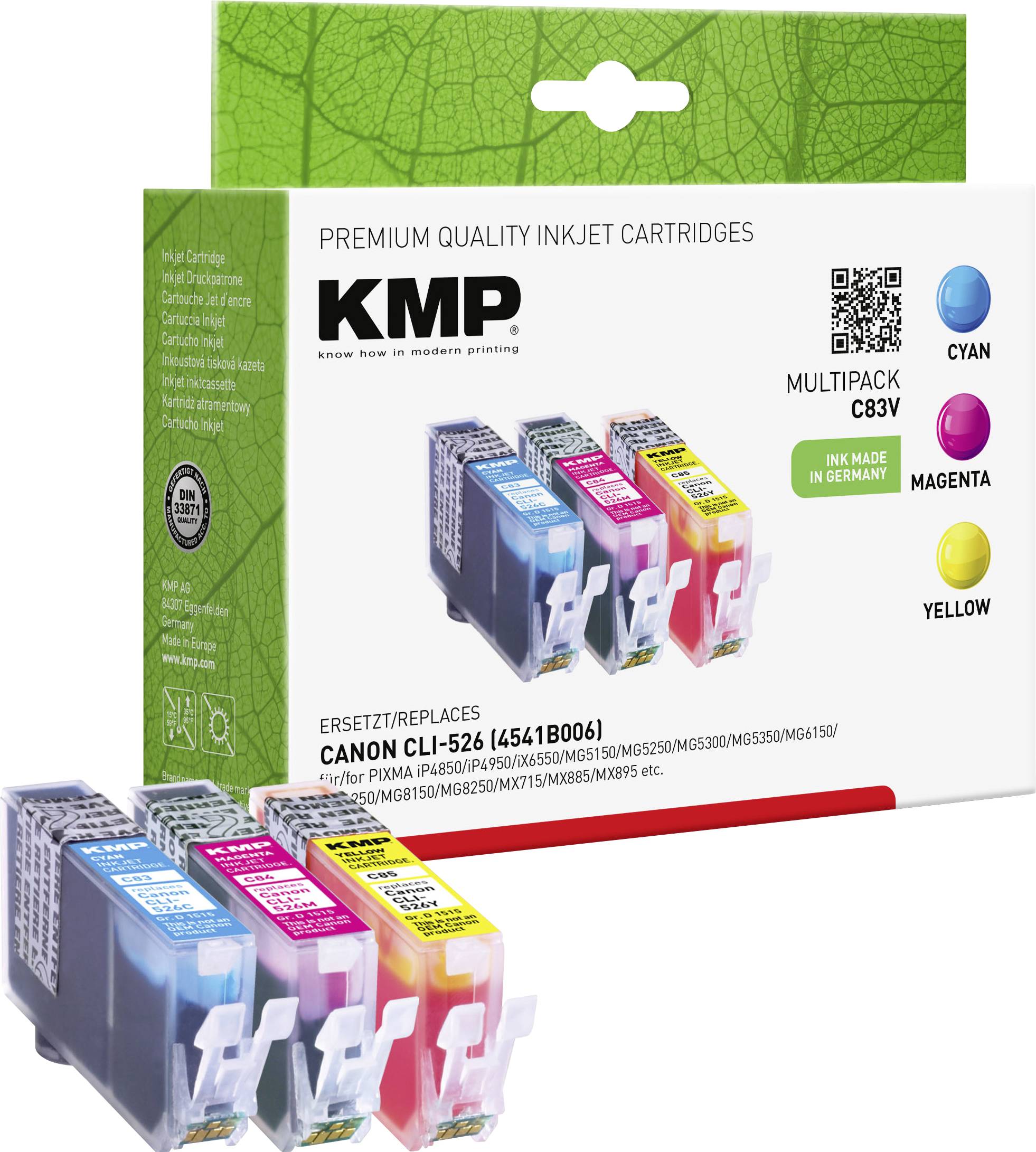 KMP Bläck Ersätter Canon CLI-526C, CLI-526M, CLI-526Y Kompatibel Kombi-pack Cyan, Magenta, Gul C83V 1515,005