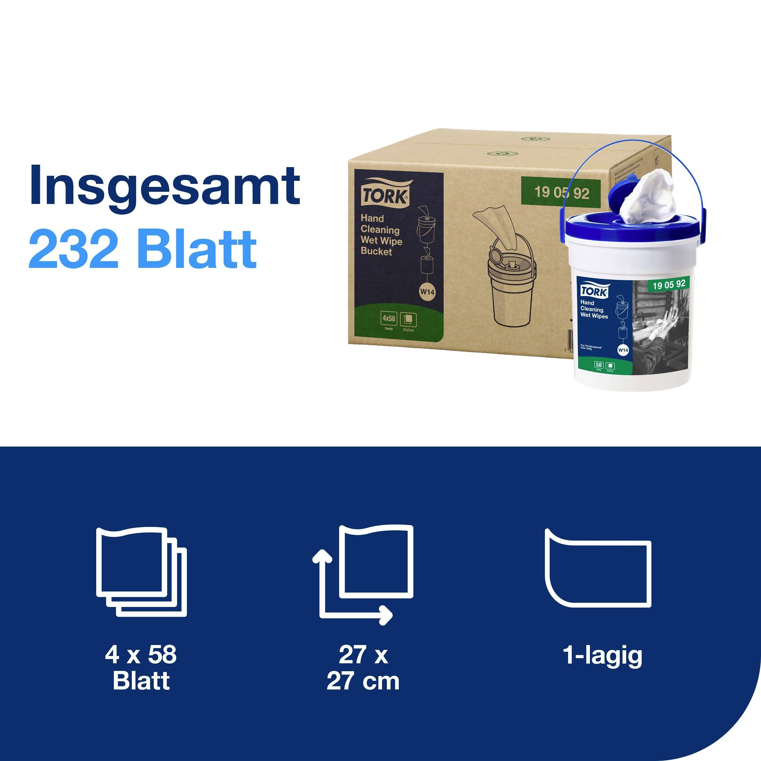 "Totalt 232 blad" står till vänster. Till höger en kartong och en behållare med rengöringsdukar. Längst ner information om antal och storlek på bladen.