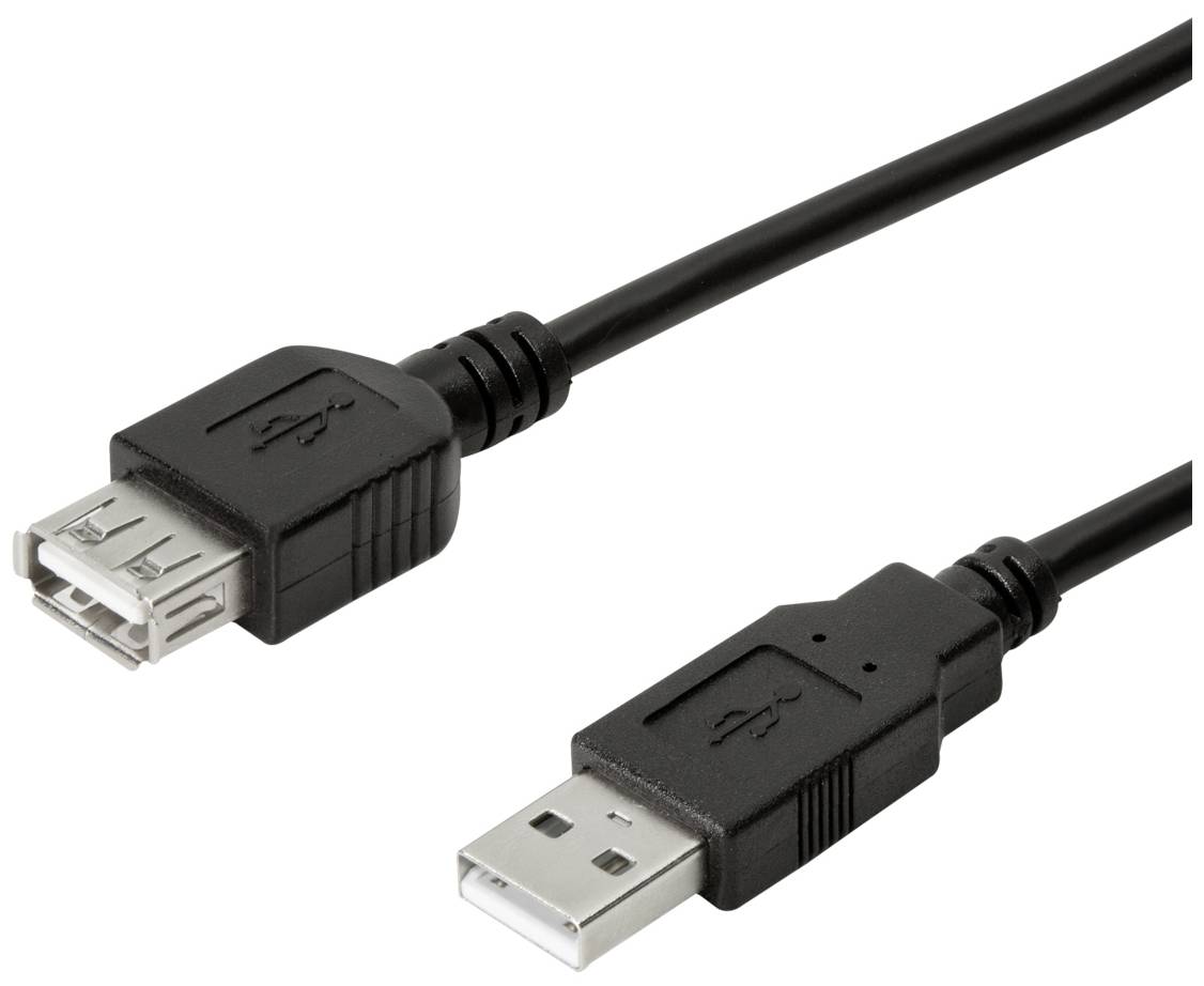 En USB-förlängningskabel med en hane- och honkontakt som används för att förlänga räckvidden för en USB-enhet.