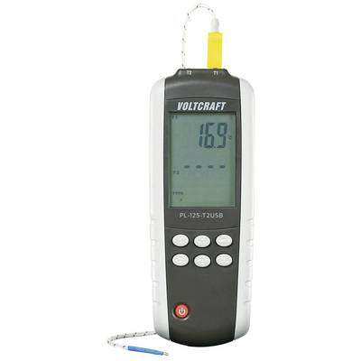 Digital termometer med stor display visar '16,9°C'. Flera knappar nedanför. Kabel med mätsensor ansluten överst.