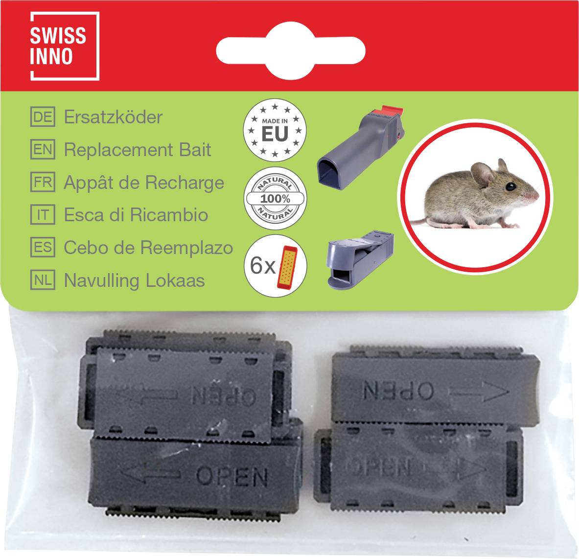 Swissinno 1 090 001K Köder natural Påfyllningsbete Passar till följande märken Swissinno SuperCat Mousehouse, No See No Touch 6 st