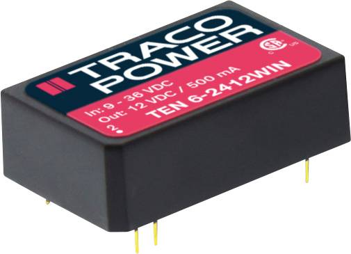 Black Traco Power DC-DC omvandlarmodul märkt 'TEN 6-2412WIN', med ingång 9-36 VDC och 12 V, 500 mA utgång.
