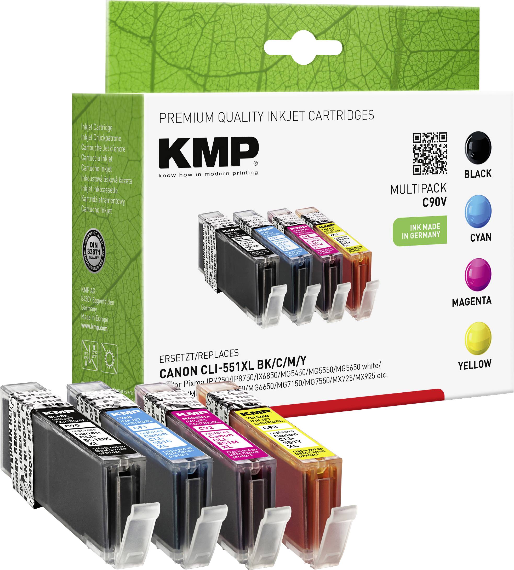 KMP Bläck Ersätter Canon CLI-551BK XL, CLI-551C XL, CLI-551M XL, CLI551Y XL Kompatibel Kombi-pack Foto Svart, Cyan, Magenta, Gul C90V 1520,0050