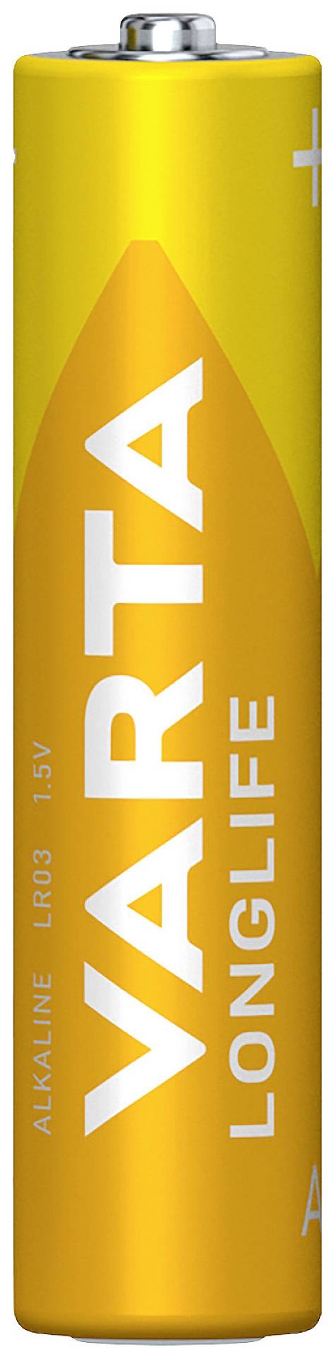 Gul VARTA-batteri av typen AAA, alkaliskt, 1,5V.