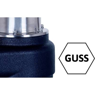 En del av en metallisk apparat, kombinerad med en svart hexagon på höger sida med texten 'GUSS'.