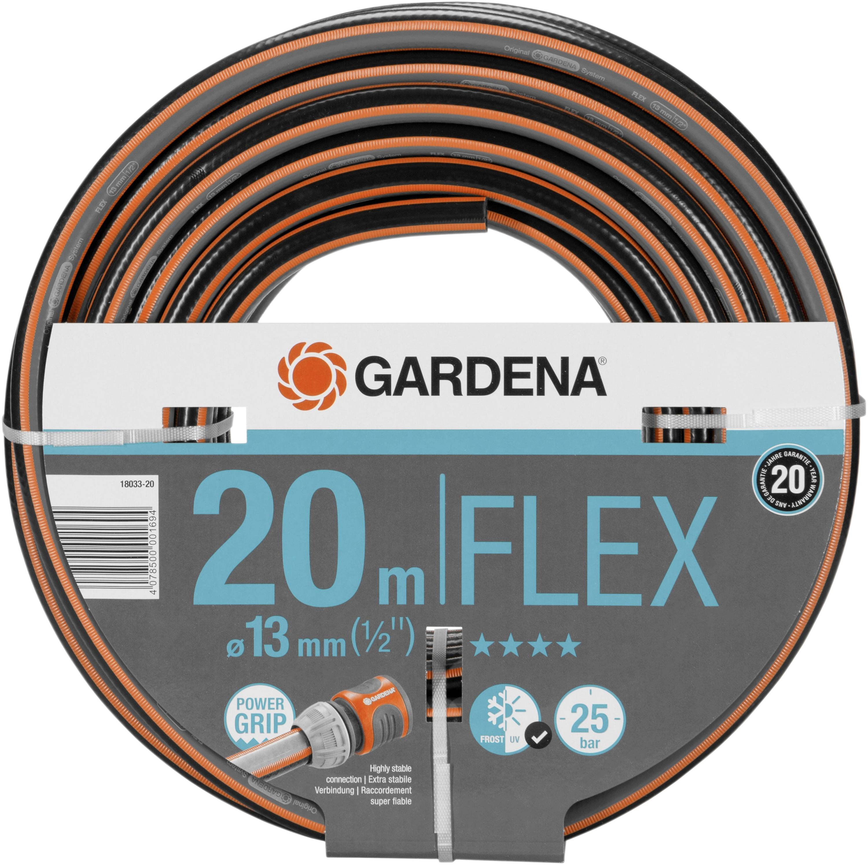 Bevattningsslang 'GARDENA' 20 m, Flex, diameter 13 mm, trycktålig upp till 25 bar, Power Grip, lämplig för trädgården.