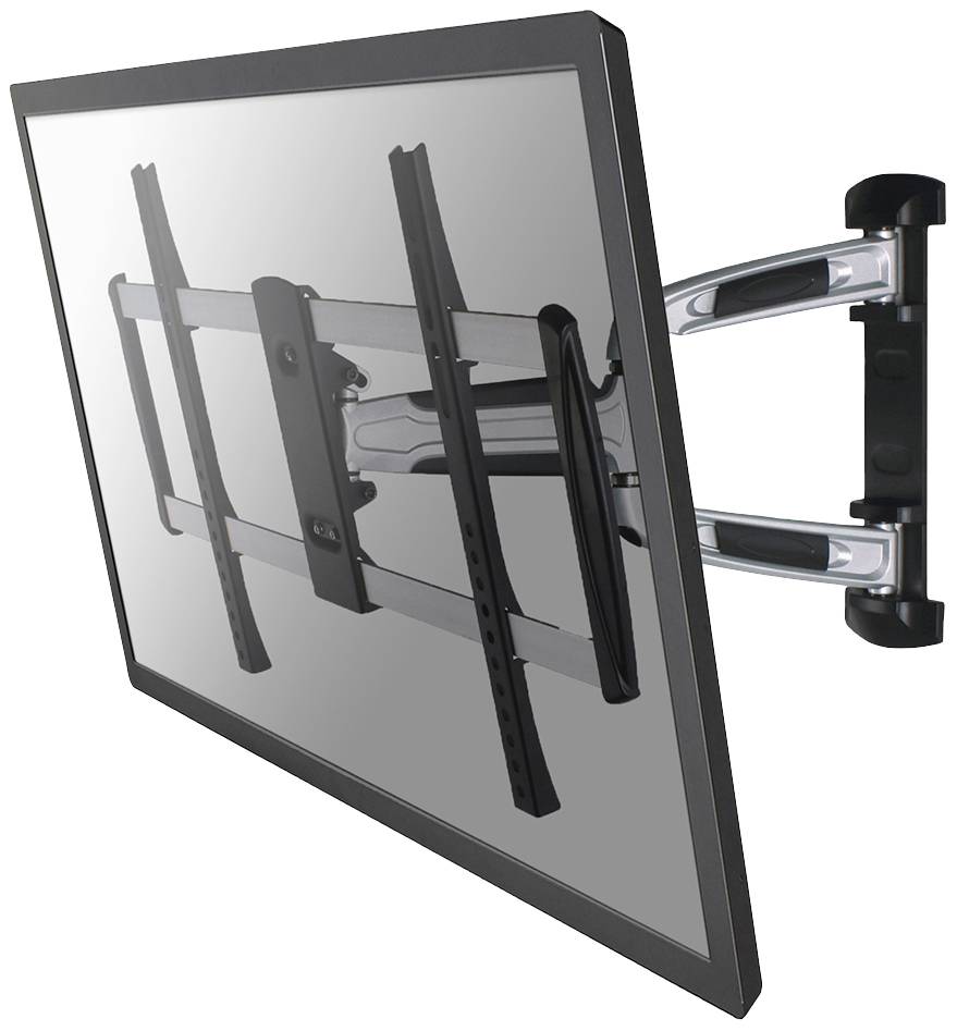 Platt-TV monterat på ett svängbart väggfäste som visar flexibel lutningsvinkel. Perfekt för varierande betraktningsvinklar.