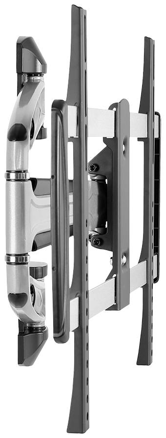 Väggfäste i metall med svängbar arm, lämplig för platta TV-skärmar. Robust och med flexibla betraktningsvinklar.