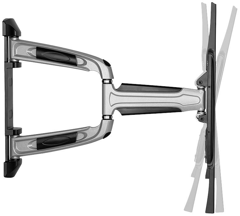 En justerbar monitorarm med roterbart ledad visar sin rörlighet. Perfekt för ergonomiska arbetsplatser.