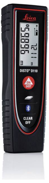 En digital lasermätare med en LCD-skärm visar '2,978 m' och '7:21 h'. Den har på/av-knappar och en svart, röd och vit design.