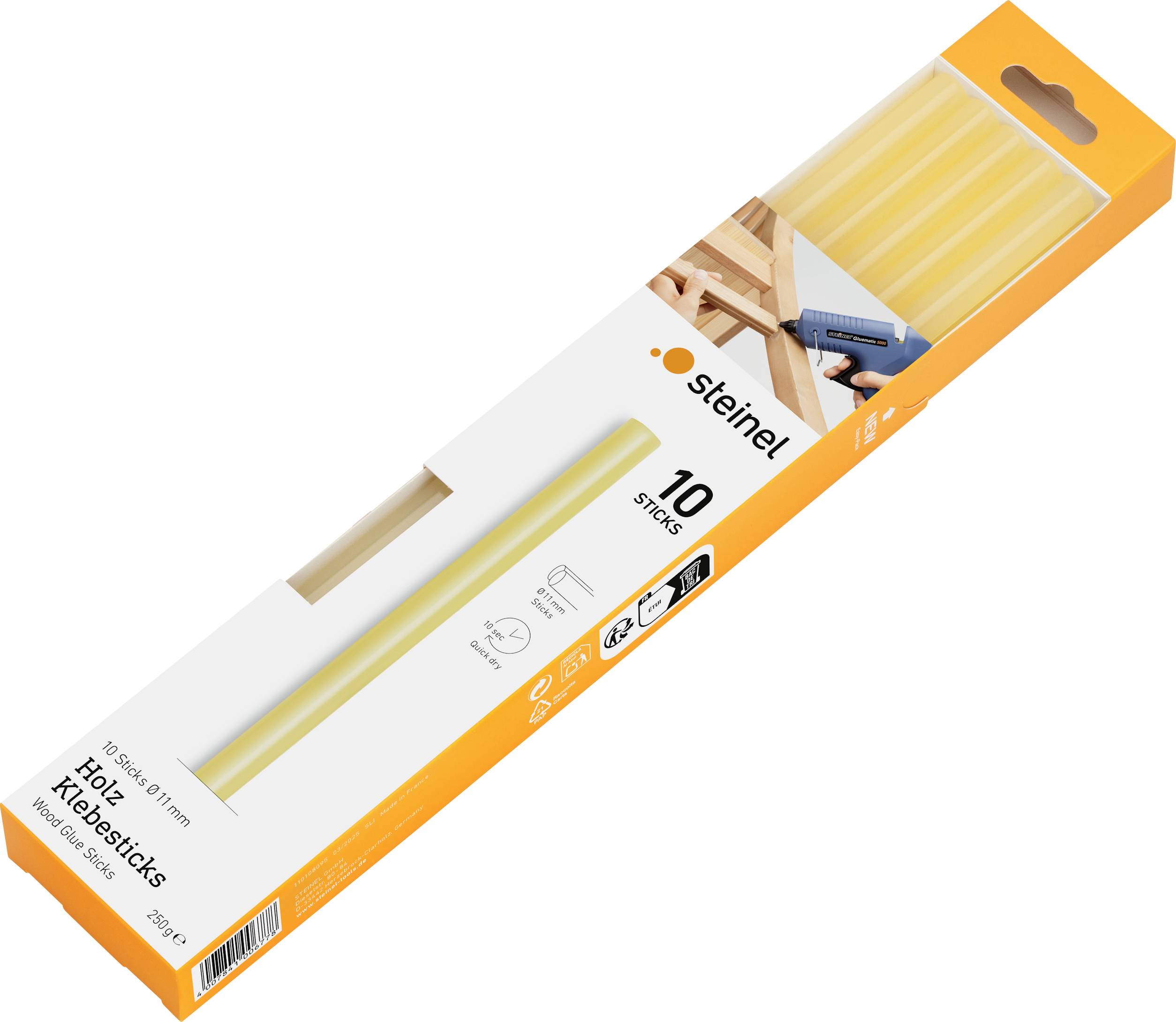 Steinel 006778 Limstift 11 mm 250 mm Transparent-gul 250 g 10 st