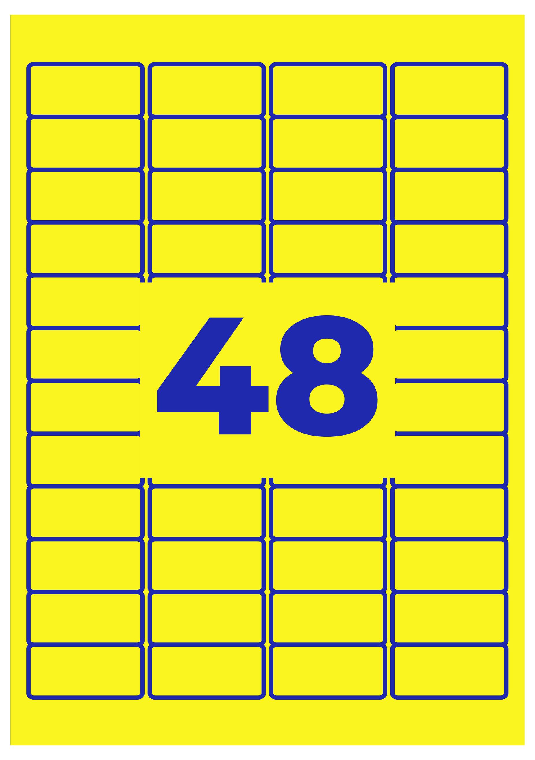 Gult kort med blå linjer i rastermönster och det stora numret '48' i mitten.