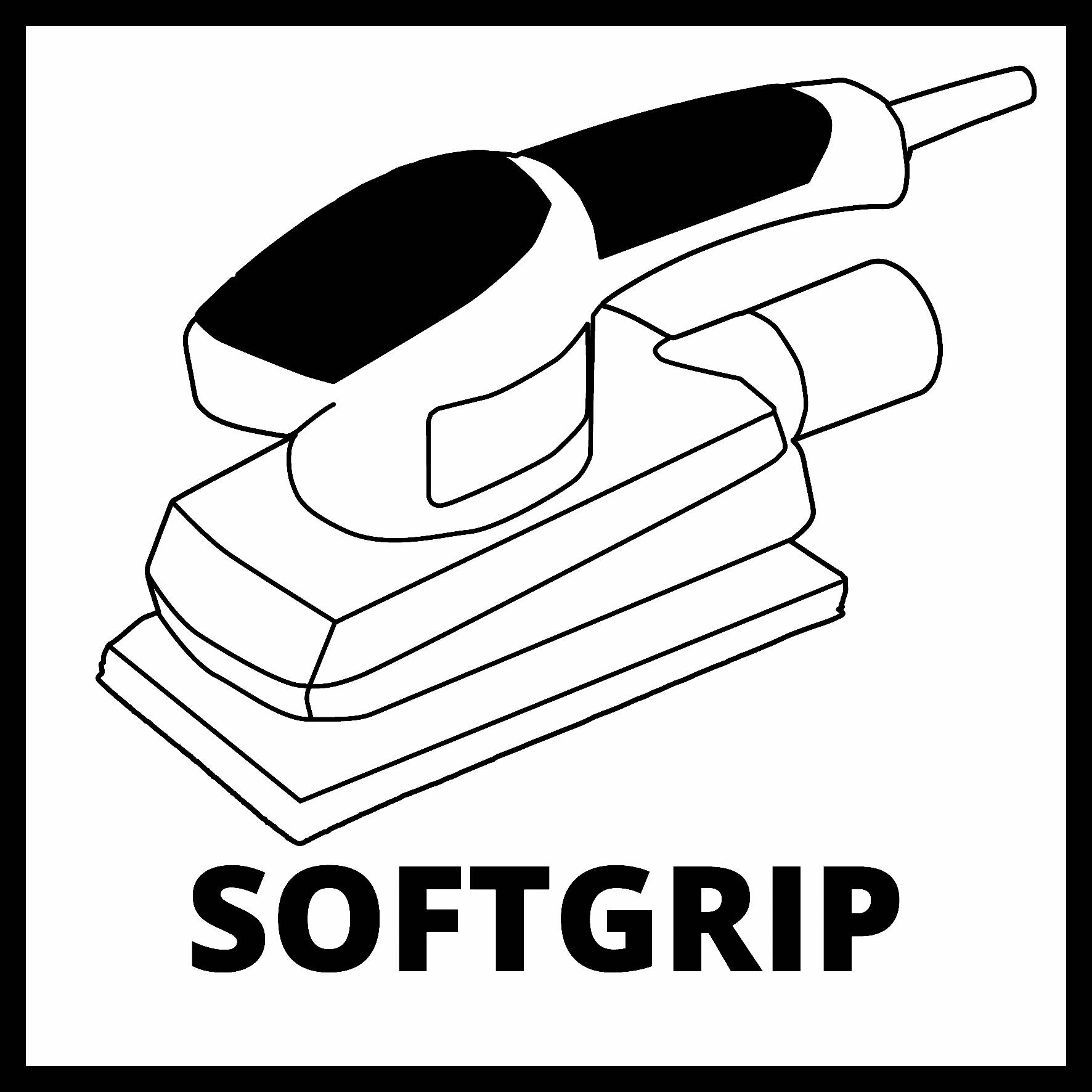 'Softgrip' visas under en schematisk teckning av ett slipverktyg som är utformat för ergonomisk användning.
